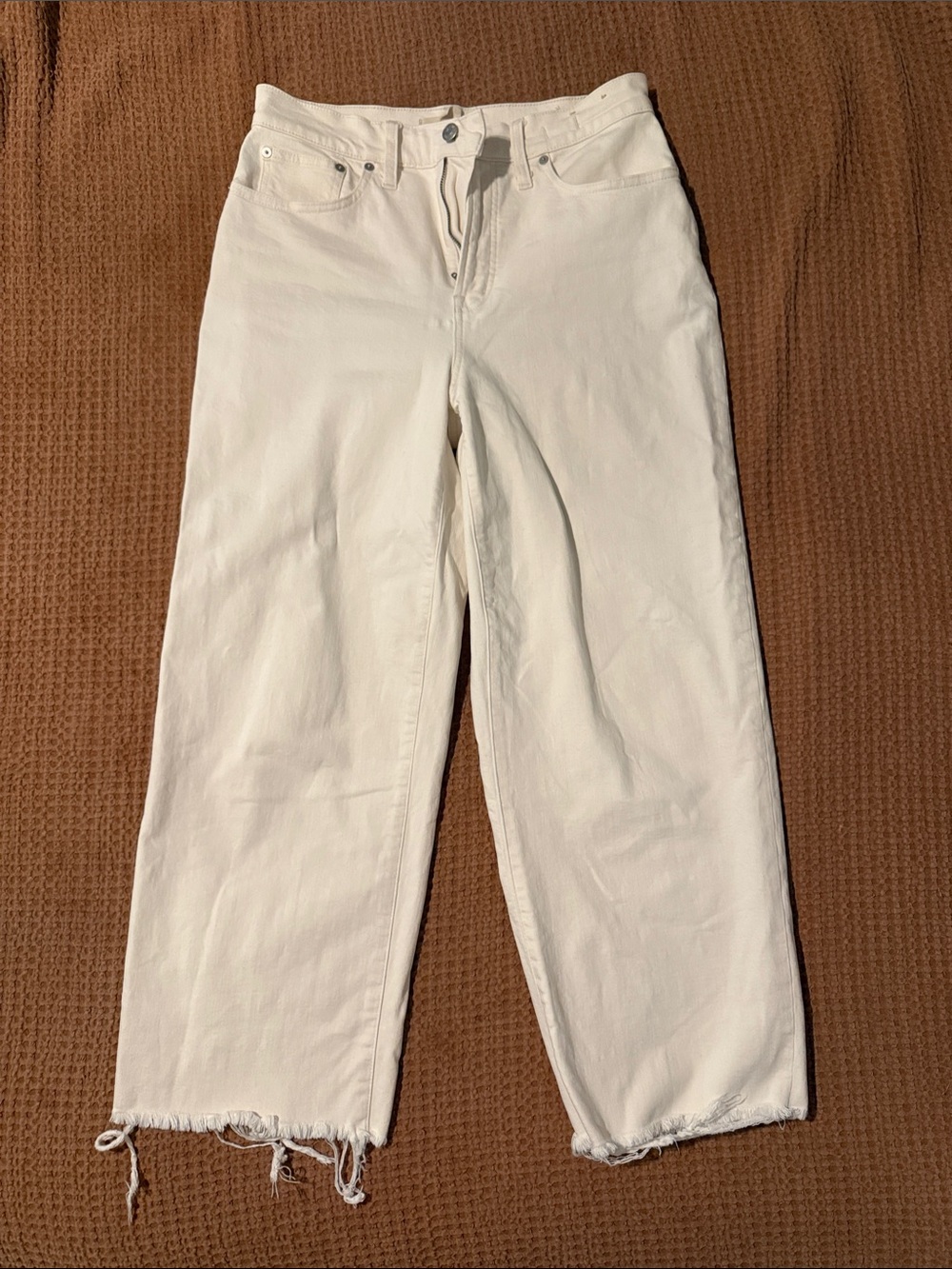 Madewell White Straight-Leg Jeans with Raw Hem